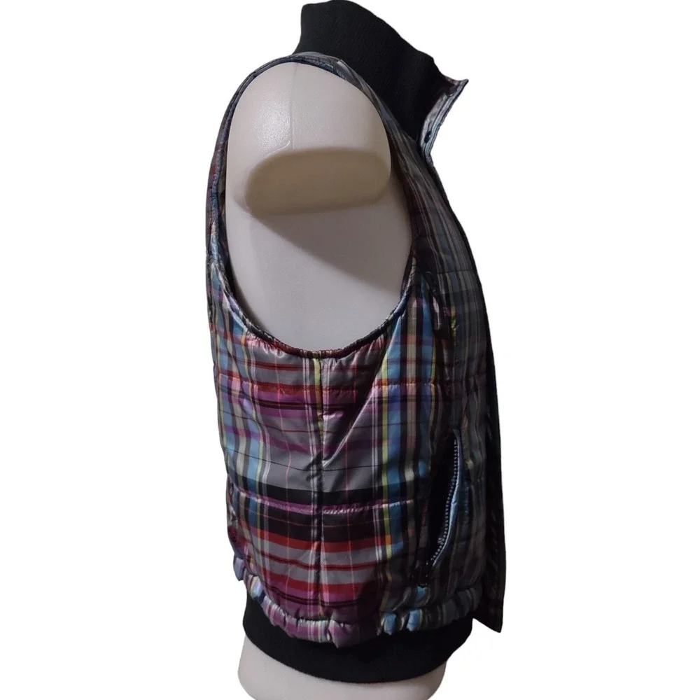 CJ Banks Vest Size X Woman's Plaid Puffer Full Zip With Covered Snap Zip Pockets